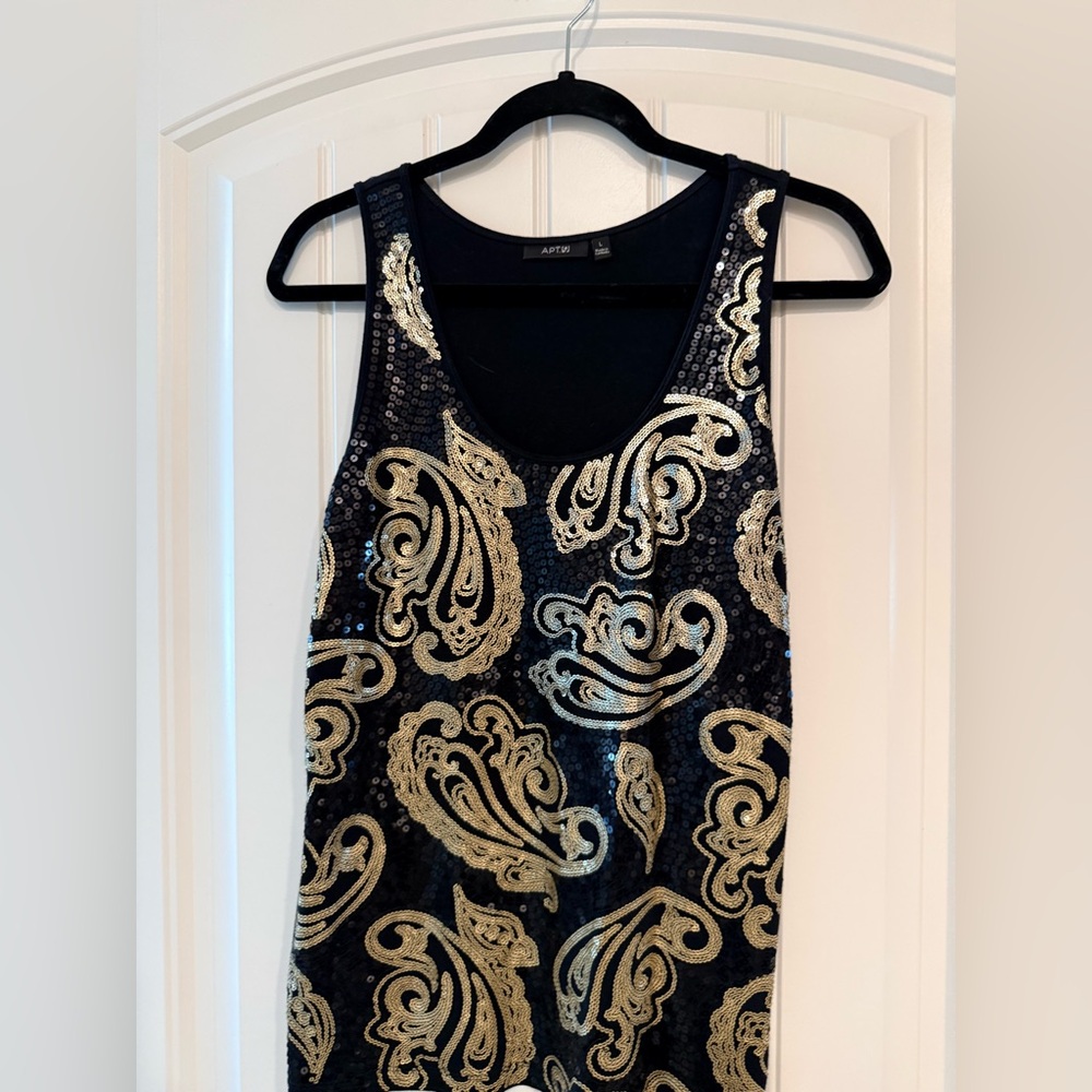 Apt. 9 Gold and Black Sequined Tank Top Girls Night Western